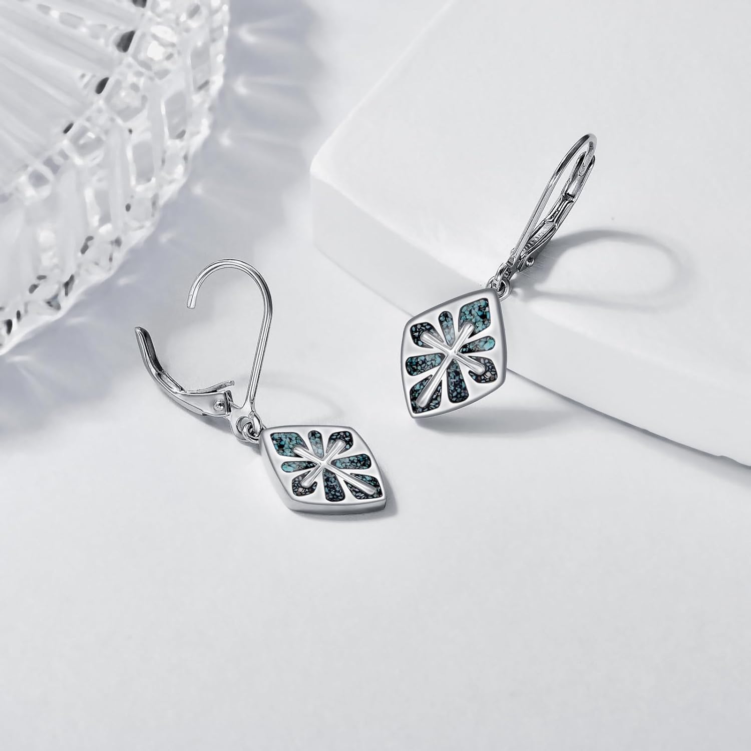 Cross Earrings for Women Sterling Silver Abalone Shell Cross Dangle Earrings Lever Back Drop Earrings Religious Jewelry Gifts - Image 2