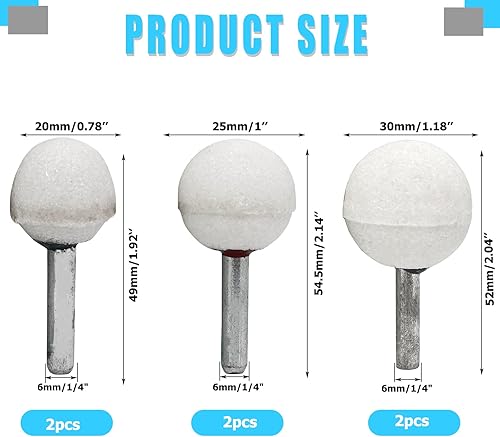 Miniatura 3 de Juego de 6 piedras de molienda para herramienta rotativa, con vástago de 14 de pulgada, punto de molienda montado en óxido de aluminio, grano 150