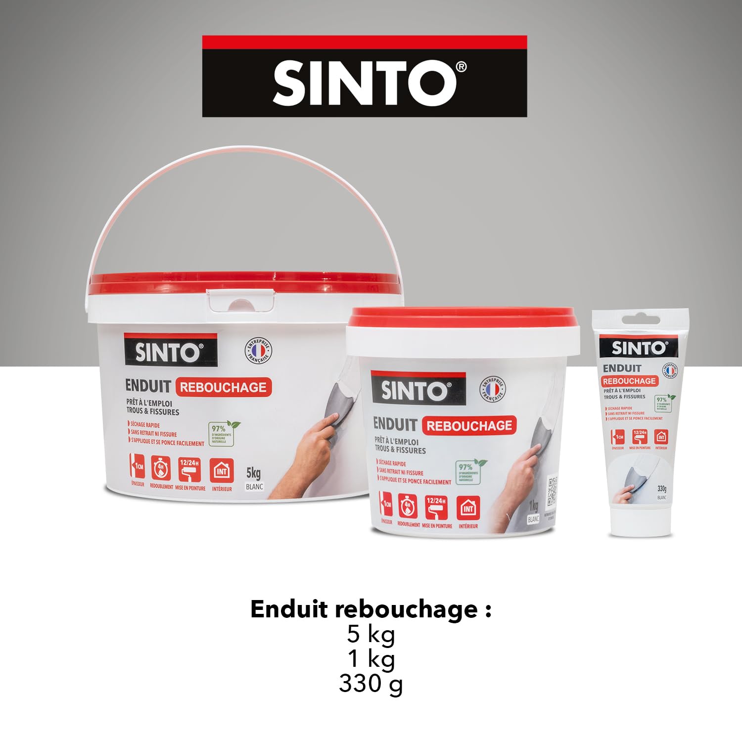 SINTO Enduit Rebouchage Trous et Fissures Prêt à l'Emploi 1kg
