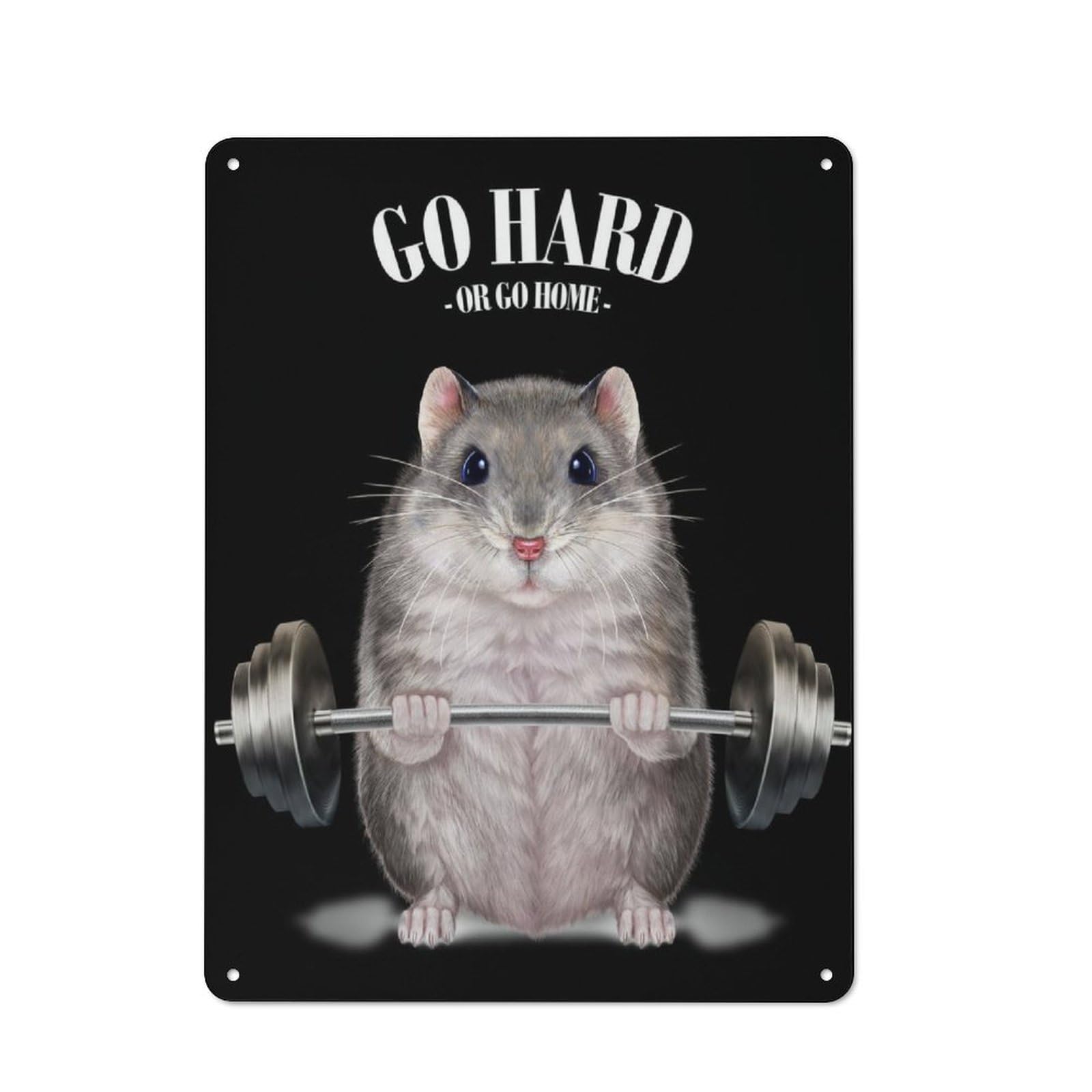 Junmoney Grey Hamster Weightlifting Metal Plaque 40X30cm With For Garage Wall, Vintage Decor, Autumn Home Decor For Collectors Of Metal Signs