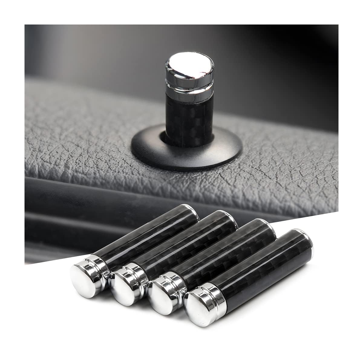 WENINETIES 4 Pcs Door Lock Pins for Jeep Wrangler JK 2007-2017 J373, Carbon Fiber Interior Pull Knobs Replacement Chrome Cap Styling Decoration Upgrades Kit
