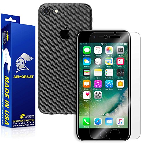 Armorsuit MilitaryShield Black Carbon Fiber Skin Wrap Film + HD Clear Screen Protector for Apple iPhone 7 - Anti-Bubble Film