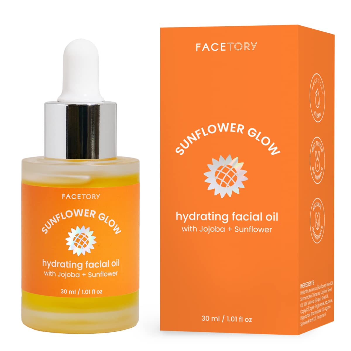 FaceTory Sunflower Glow Hydrating Facial Oil with Jojoba and Sunflower 30ml / 1.01 fl oz - with Jojoba Oil and Sunflower Seed Oil, Protecting and Balancing, For All Skin Types : Beauty & Personal Care