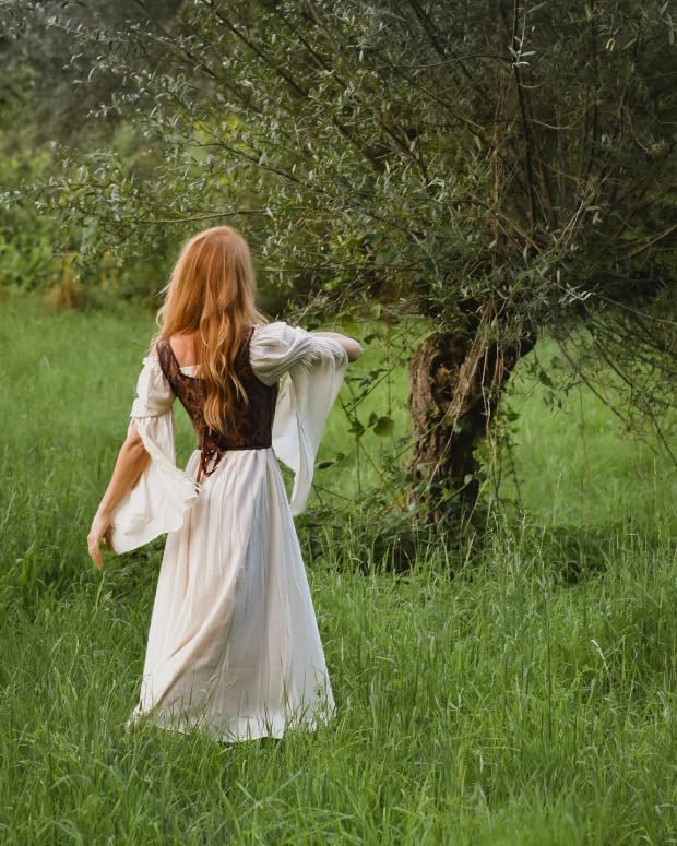 Scarlet Darkness Renaissance Dress for Women Medieval Peasant Dress Long Bell Sleeve Dresses - Image 5
