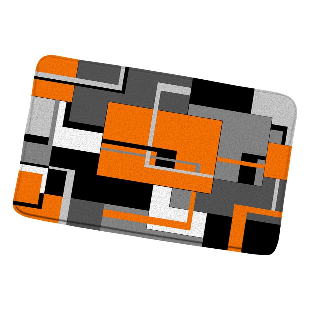 ZZYSKS Orange Bath Mat Black White Gray Geometric Abstract Mid Century Modern Minimalist Fashion Home Bathroom Rugs Toilet Bedroom Kitchen Indoor