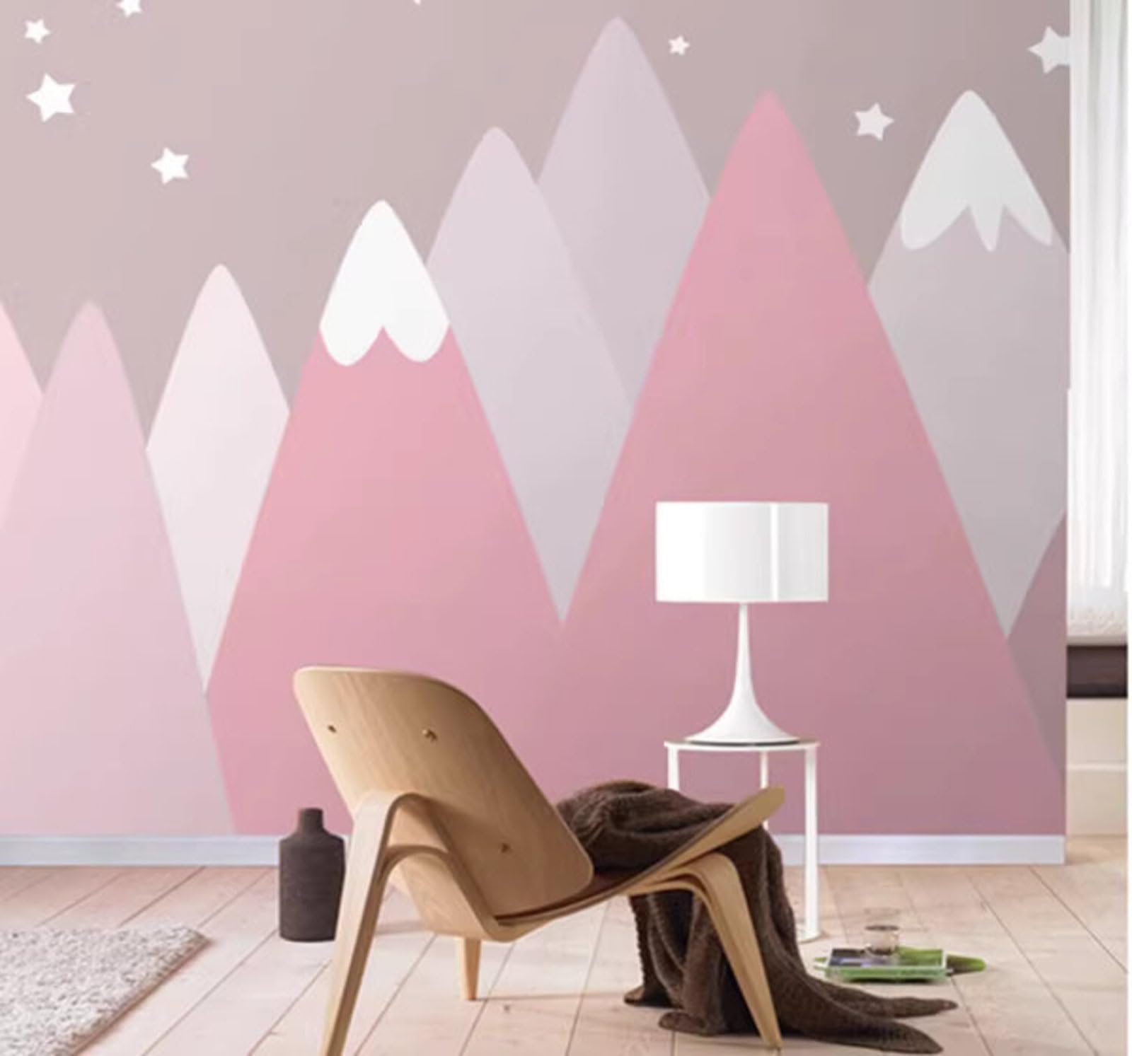 Xlming 200Cm×140Cm(B×H) Cartoon Pink Geometric Mountain Peaks Stars 3D Wallpaper Luxury Silk Study Dining Feature Sofa Grey Bedroom Living Room Tv Decorative Wall-200Cm×140Cm