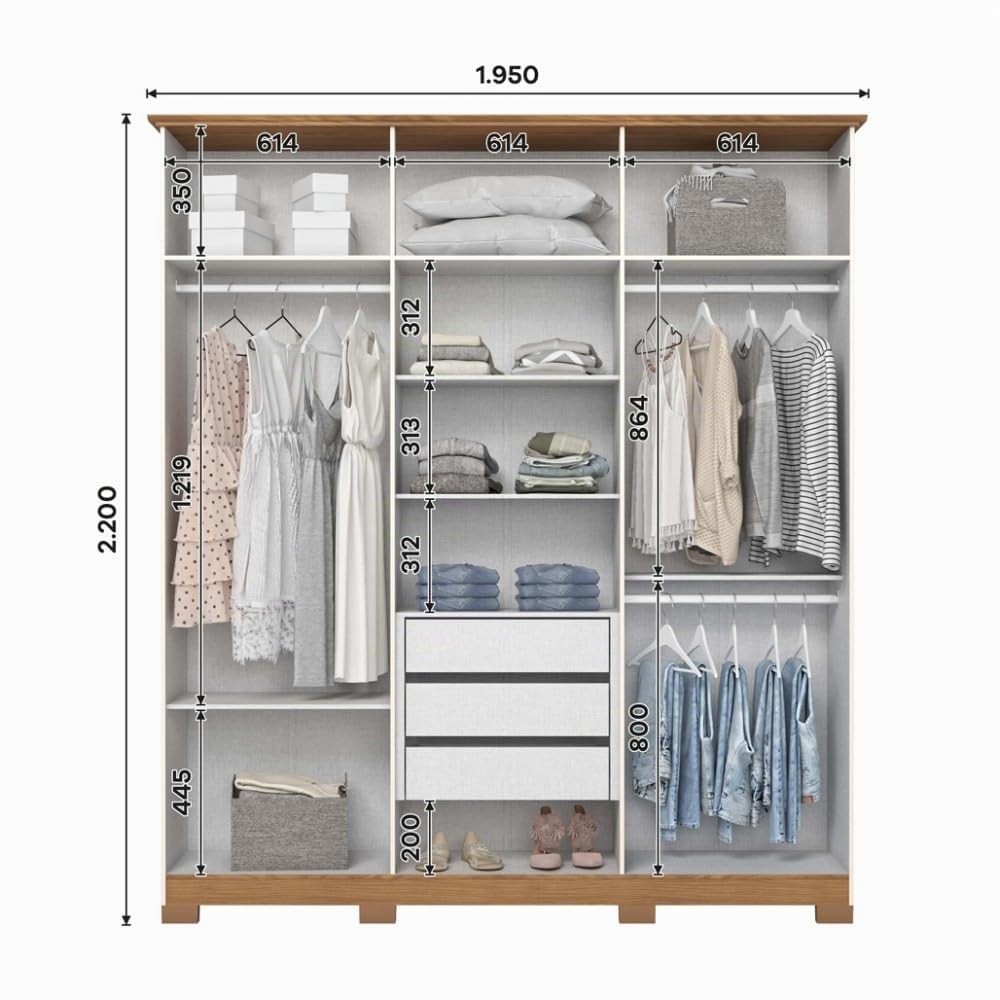 Befara Armario Vestidor 6 Puertas Crisol - Gris Shine/Roble Natural