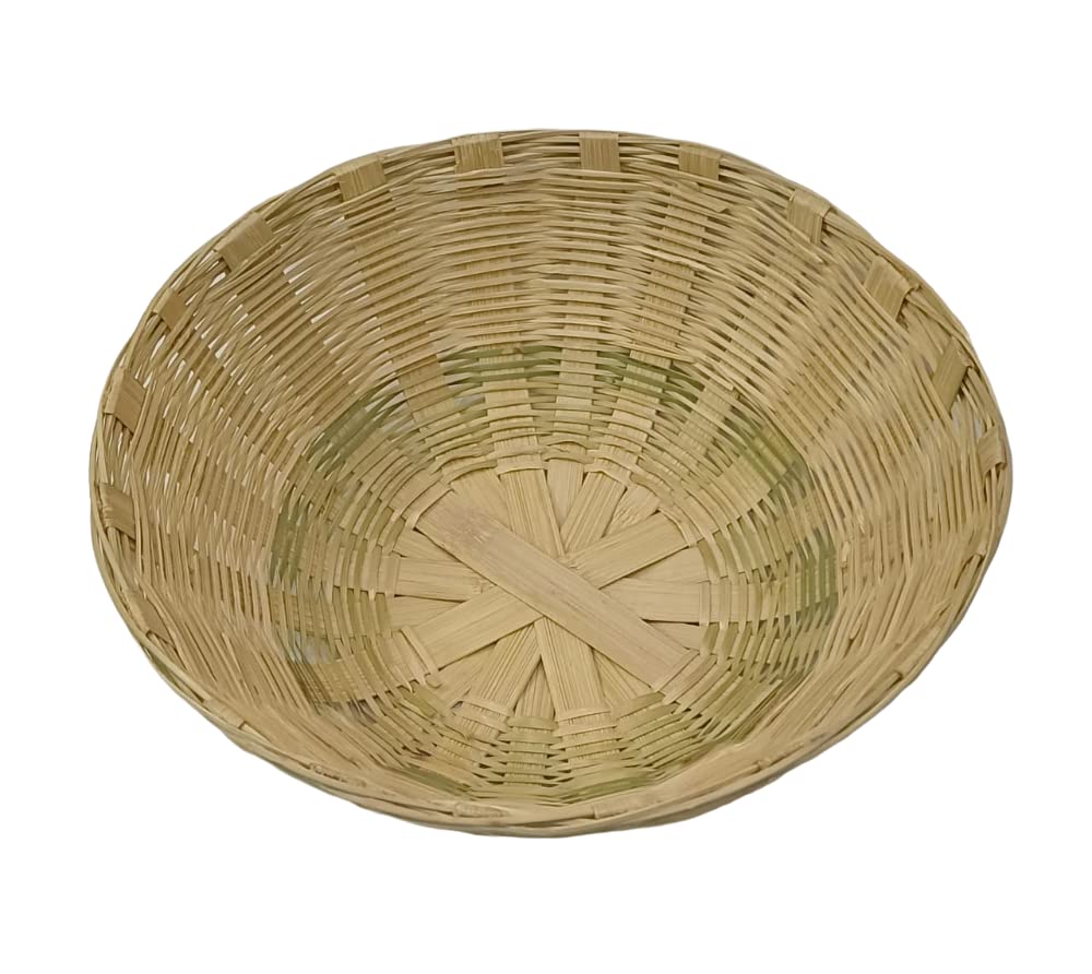 INDIANA CRAFTS (pack of 2) Round Bamboo Cane Natural Multipurpose Basket For Fruit and Vegetable, Accessories | Wicker Cane Basket (Beige, Natural colour. Size 12inch Dia)-image-14