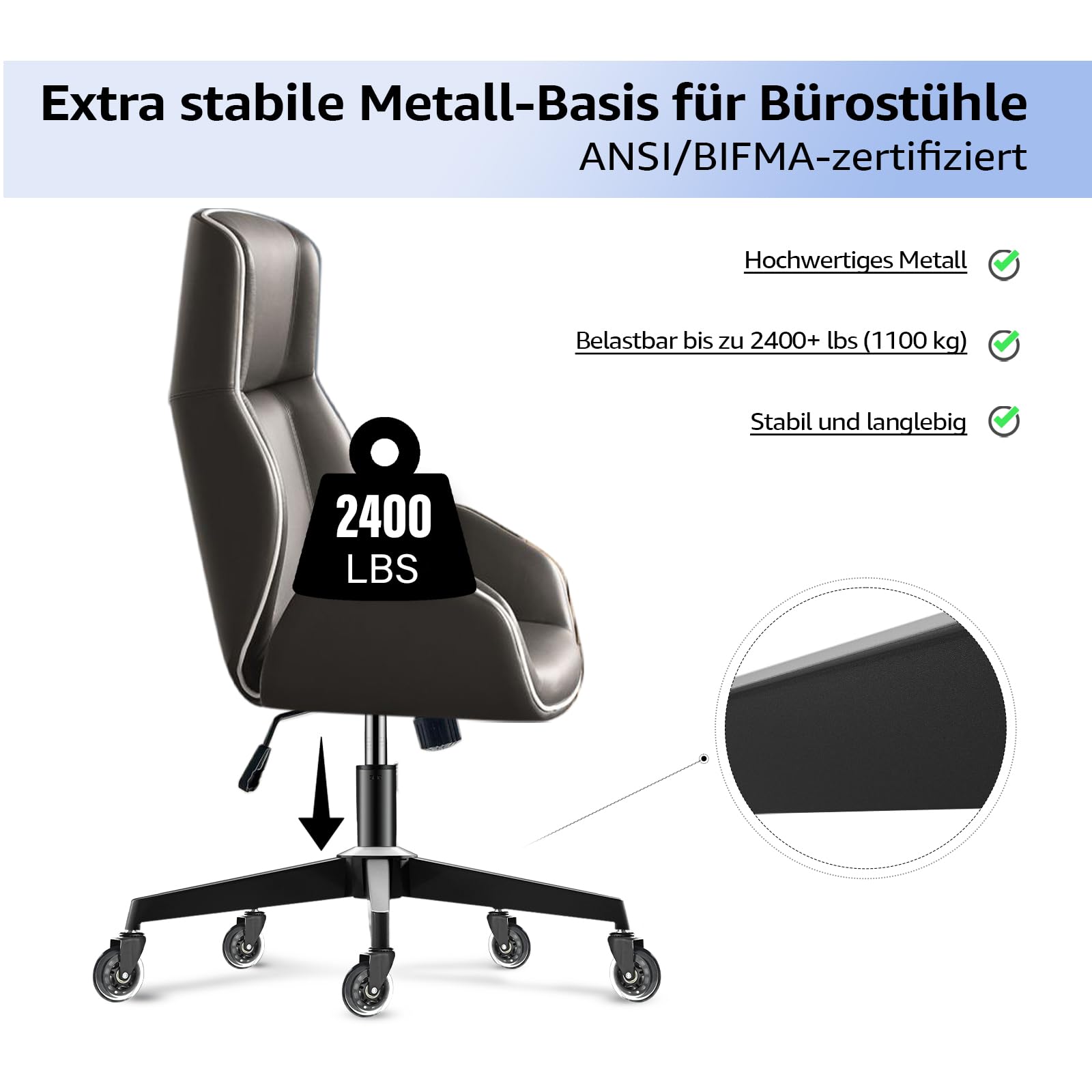 Mastery Mart Krzesło biurowe krzyżakowe 300 kg, 70 cm, wytrzymała metalowa rama, uniwersalna do kółek 11 mm x 22 mm i sprężyny gazowej 50 mm, trwała, matowa czerń