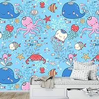 Wall Mural Under The Sea Fish Removable Self-Adhesive Wallpaper Wall Decoration for Bedroom Living Room - 66x96 inches