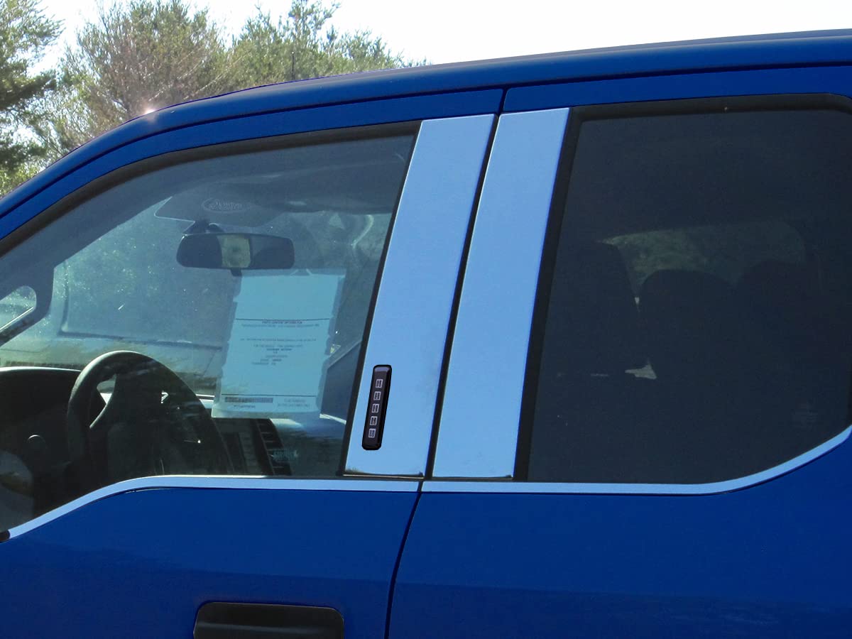 GenX Trims4 Piece Chrome Stainless Steel Pillar Post Trim Compatible with 2017-2024 Ford SuperDuty F250, F350, F450 Super Cab, Crew Cab (with Keyless Entry Cutout!)