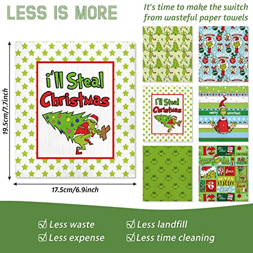 Whaline 6 Pack Christmas Swedish Dishcloths Cartoon Character Kitchen Dish Towel Reusable Funny Xmas Cotton Kitchen Towel For Xmas Holiday Baking Cooking, 7 X 8 Inch #TOP1