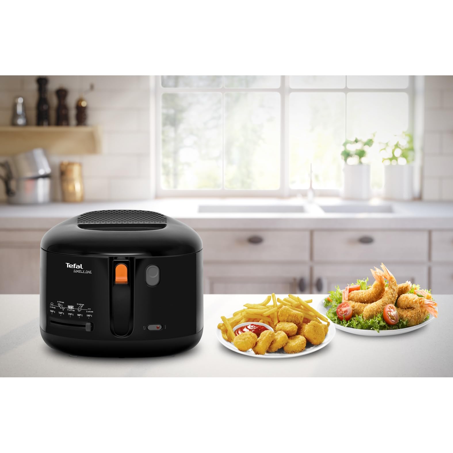 Tefal Simply One Elektrische Fritteuse, XL Fassungsvermögen für bis zu 1,2 kg Pommes, exklusives Kühlwandsystem, spülmaschinenfeste Teile, Sichtfenster, einstellbares Thermostat, schwarz, FF1608