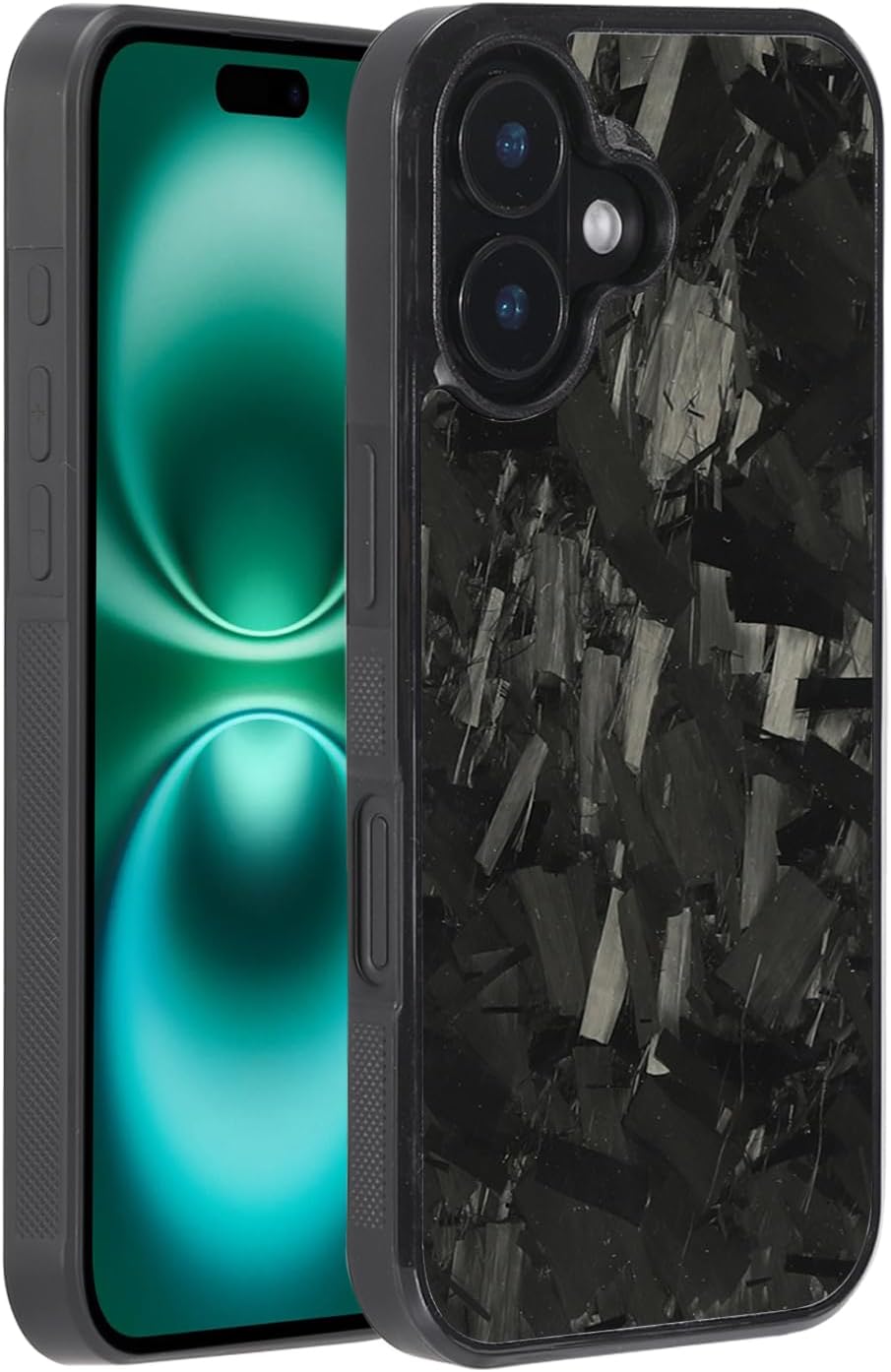 molzar Grip Series for iPhone 16 Case with Real Forged Carbon Fiber, Built-in Metal Plate for Magnetic Mount, Works with Qi-Certified Chargers, Glossy Black/Forged