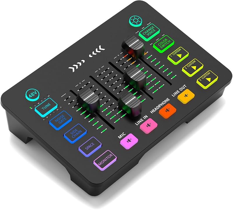 4K Video Capture Card with Audio Mixer, 1080P 60fps Streaming, 4K Zero-Latency Loop Out, XLR/48V Phantom Power, Voice Changer, RGB, 4 Faders, Plug & Play for Gaming/Podcast/Recording