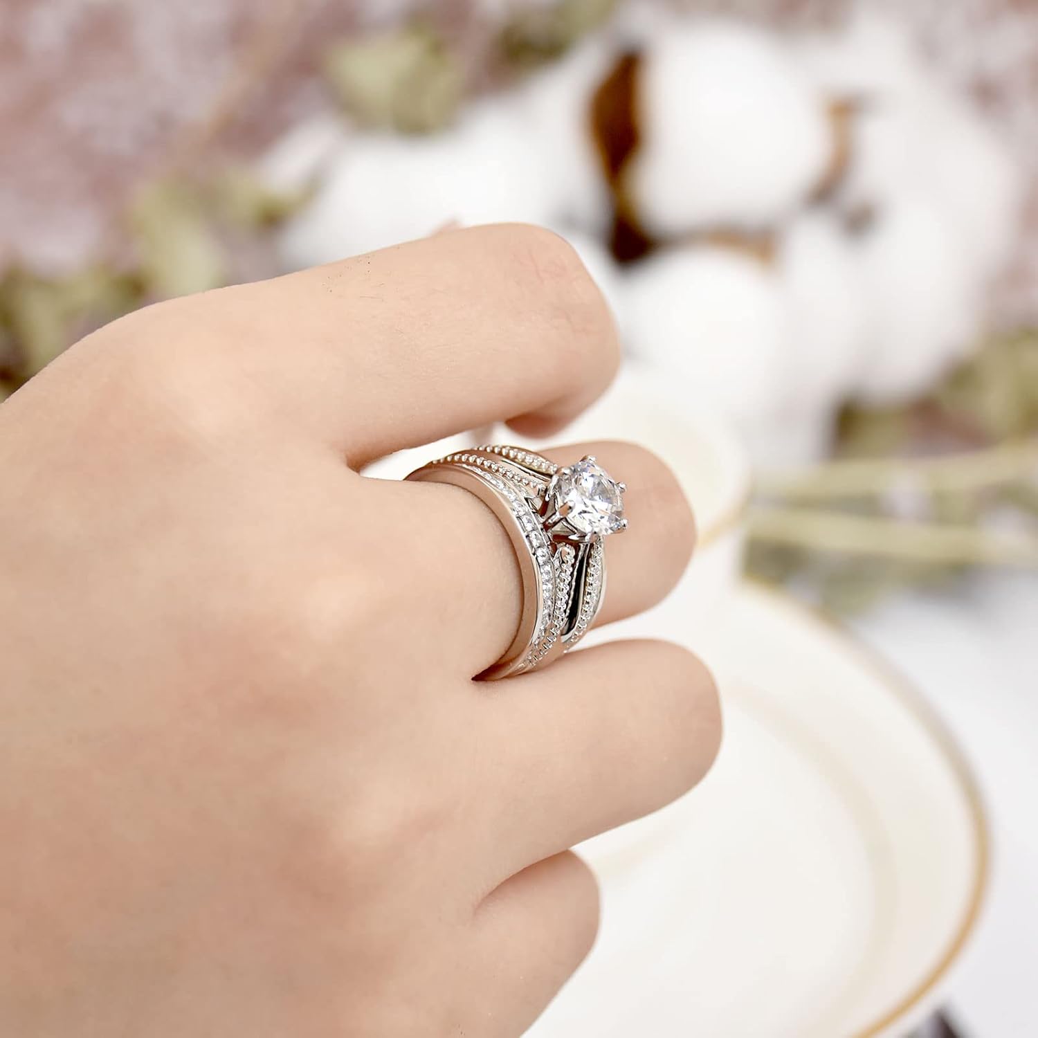 Blongme Cathedral and Classic Enhancer Guard Ring Enhancer for Engagement Ring Cz Stackable Wedding Bands for Women Cubic Zirconia 925 Sterling Silver Silver Size 4-12 - Image 7