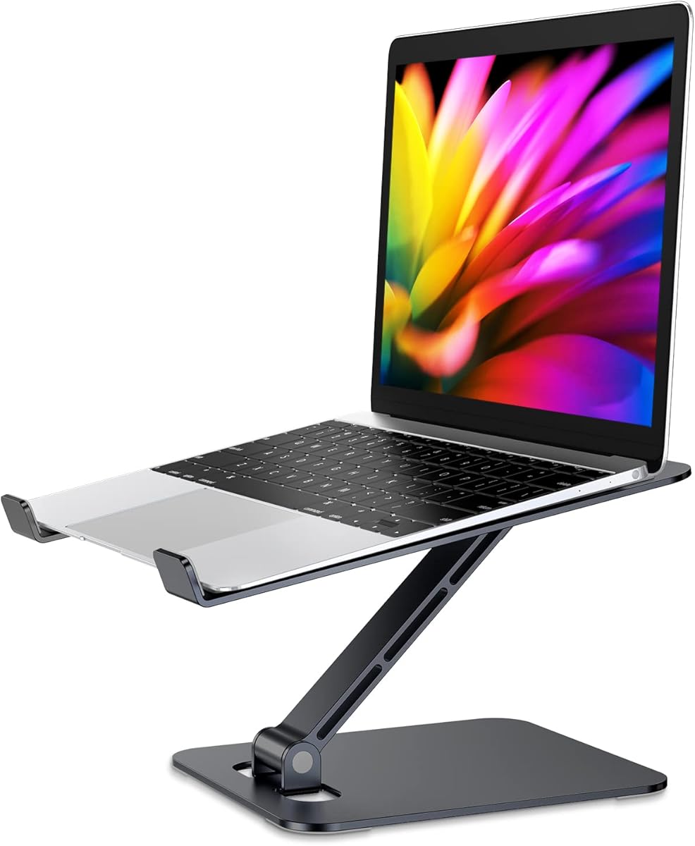 Babacom Laptop Ständer Höhenverstellbar, Faltbarer Stand aus Aluminiumlegierung Ergonomischer, Belüfteter Laptopständer Kompatibel mit MacBook Air, Pro, Allen Laptops 10-16" (Schwarz)