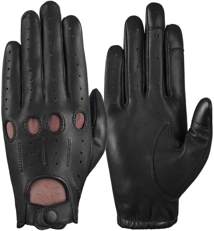 Men's Touchscreen Genuine Leather Driving Gloves,Classic Knuckle Cut Design,Breathable Fit Gloves