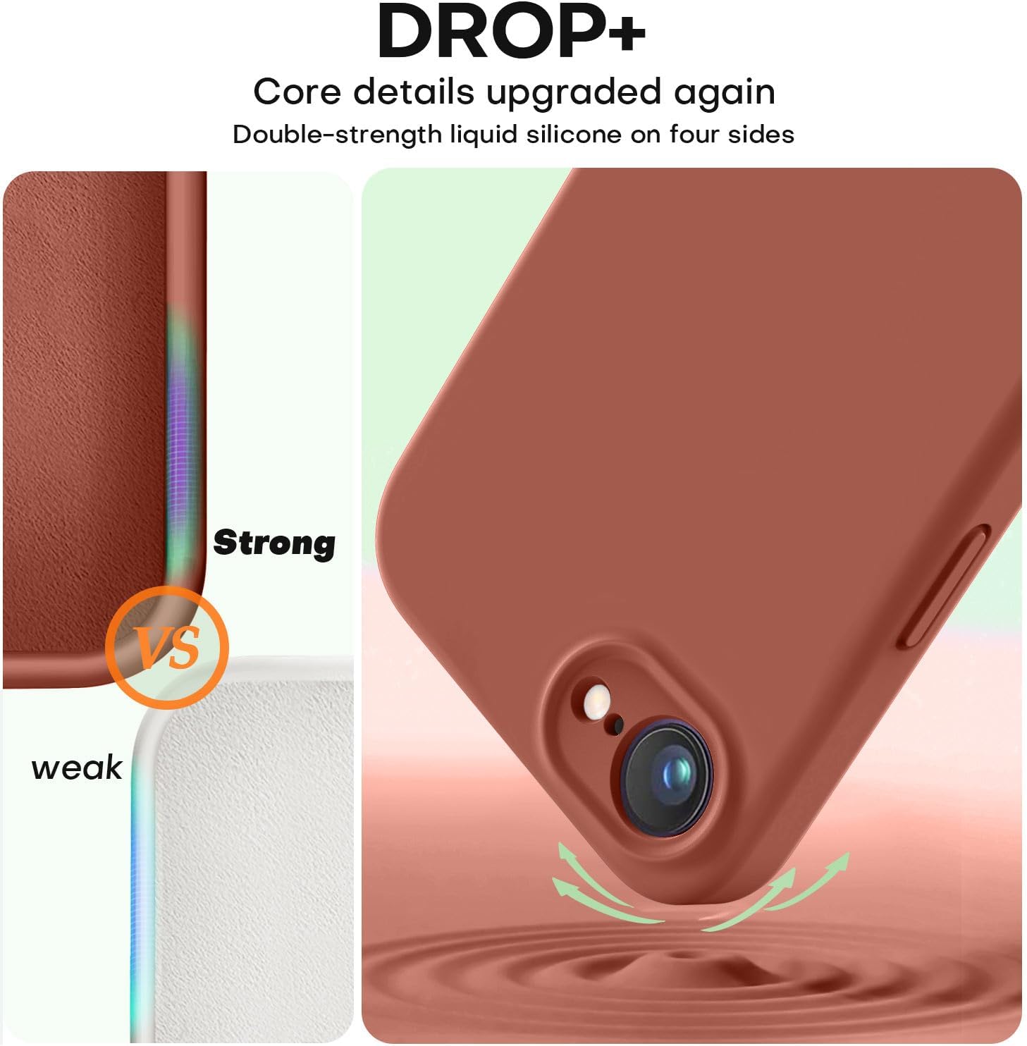 Vooii Compatible with iPhone 17e Case and for iPhone 16e Case, Liquid Silicone Upgrade [Camera Protection] [Soft Anti-Scratch Microfiber Lining] Shockproof Phone Case for iPhone 17e/16e 6.1" - Caramel image 4