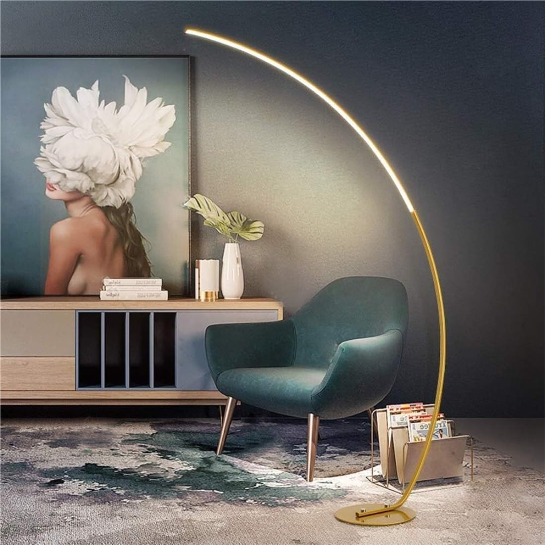 Lampes sur Pied Lampe de Plancher en Aluminium de pêche à LED Abat-Jour en Acrylique Lampe de Sol en Arc Lampe sur Pied à Base de Fer pour Lampe de Lecture de Chambre à Coucher de Salon (Couleur: Or,