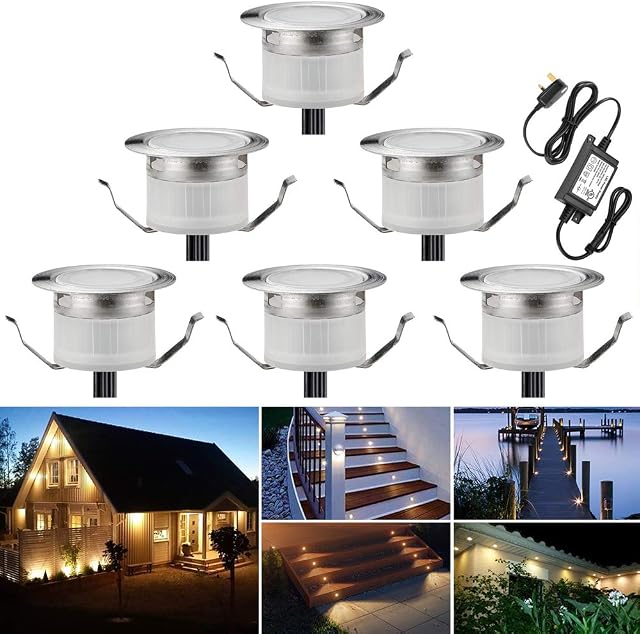 Warm White Led Decking Lights Waterproof IP67 0.6W Ø31MM - Lighting for Terrace/Patio/Path/Wall/Garden/Decoration, 6 Packs