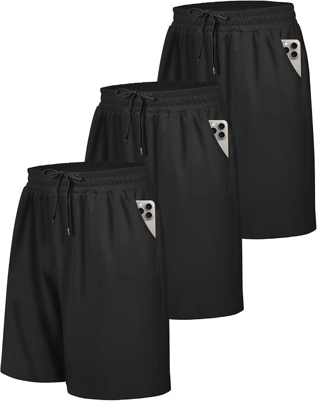 BOOJO 3 Pack Gym Shorts Men for Running with Pockets UK Sports Lightweight