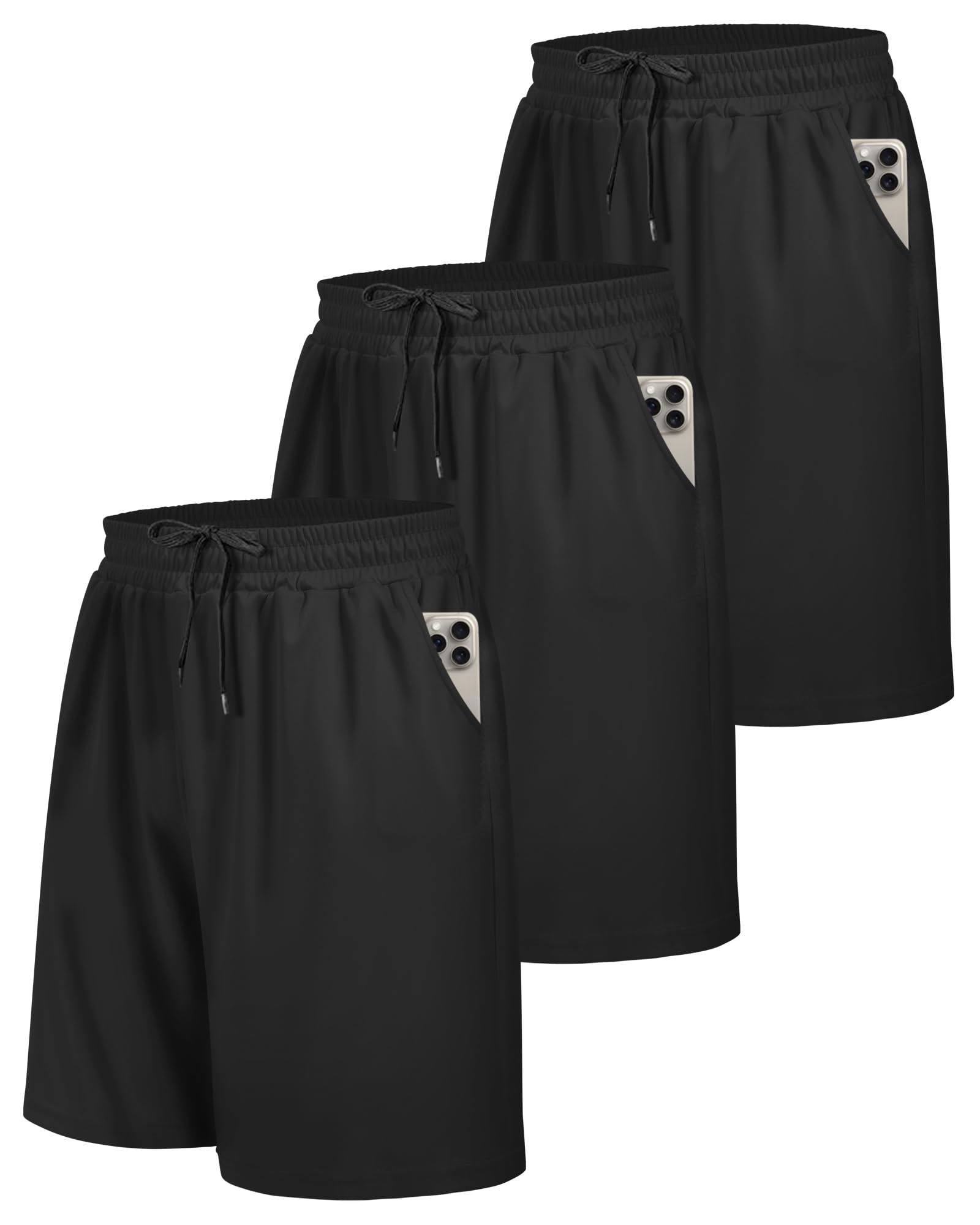 BOOJO Confezione da 3 pantaloncini da palestra da uomo con tasche, traspiranti, per corsa, allenamento