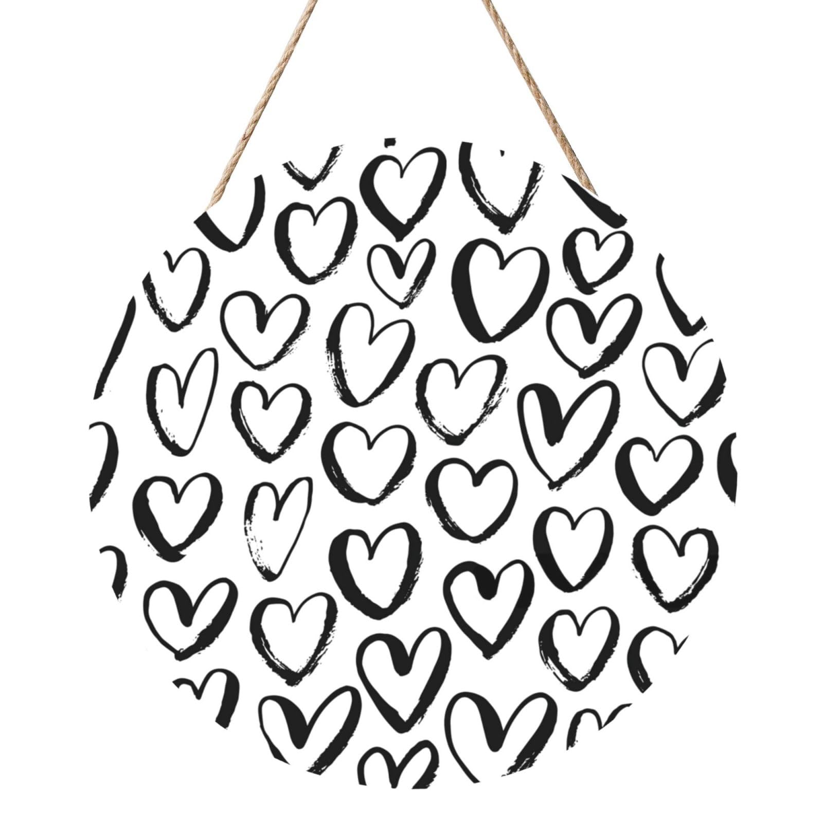 InOmak Seamless Pattern With Hearts, Round Wood Panel Painting 12 in, Wall Hanging Painting For Home