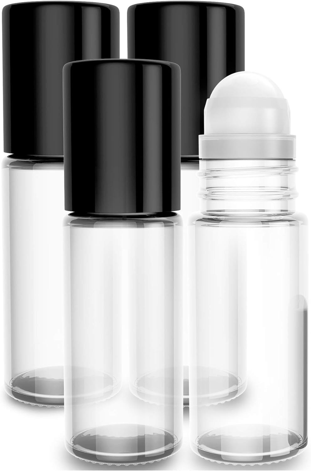 CLANRIZA Roll on Glass Bottles 1 OZ, Pack of 4 Clear, Empty Bottles, Refillable 30 ml Size With Rollers