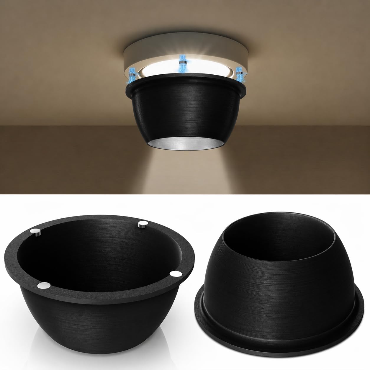 2-Pack 6-Inch Magnetic Recessed Light Shields, Black Anti-Glare Covers for Ceiling Can Lights, Full-Edge Design, Tool-Free Snap-On