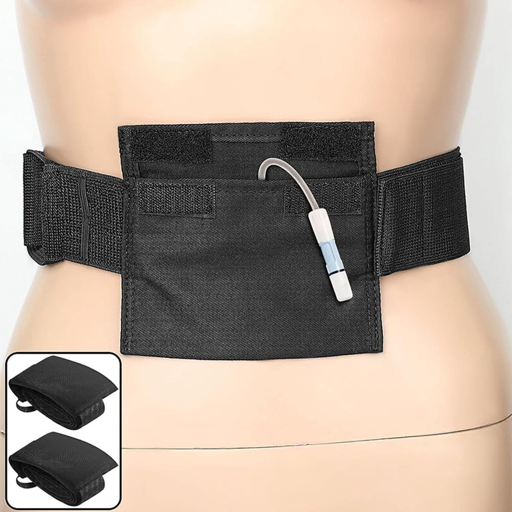 1 PCS Ceinture de Dialyse Péritonéale Support de Cathéter PD avec Pochette en Support de Cathéter PD Noir pour Tube D'Alimentation Tube Peg Tube Transfert Set Fixation