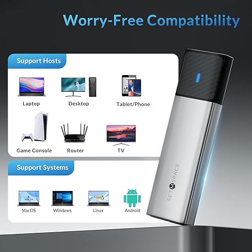 Miniatura 4 de Carcasa SSD sin herramientas, carcasa SSD SETMSPACE M.2 NVME USB C 10Gbps, carcasa NVME de aluminio PCIe M-Key a USB C, carcasa externa M.2 solo