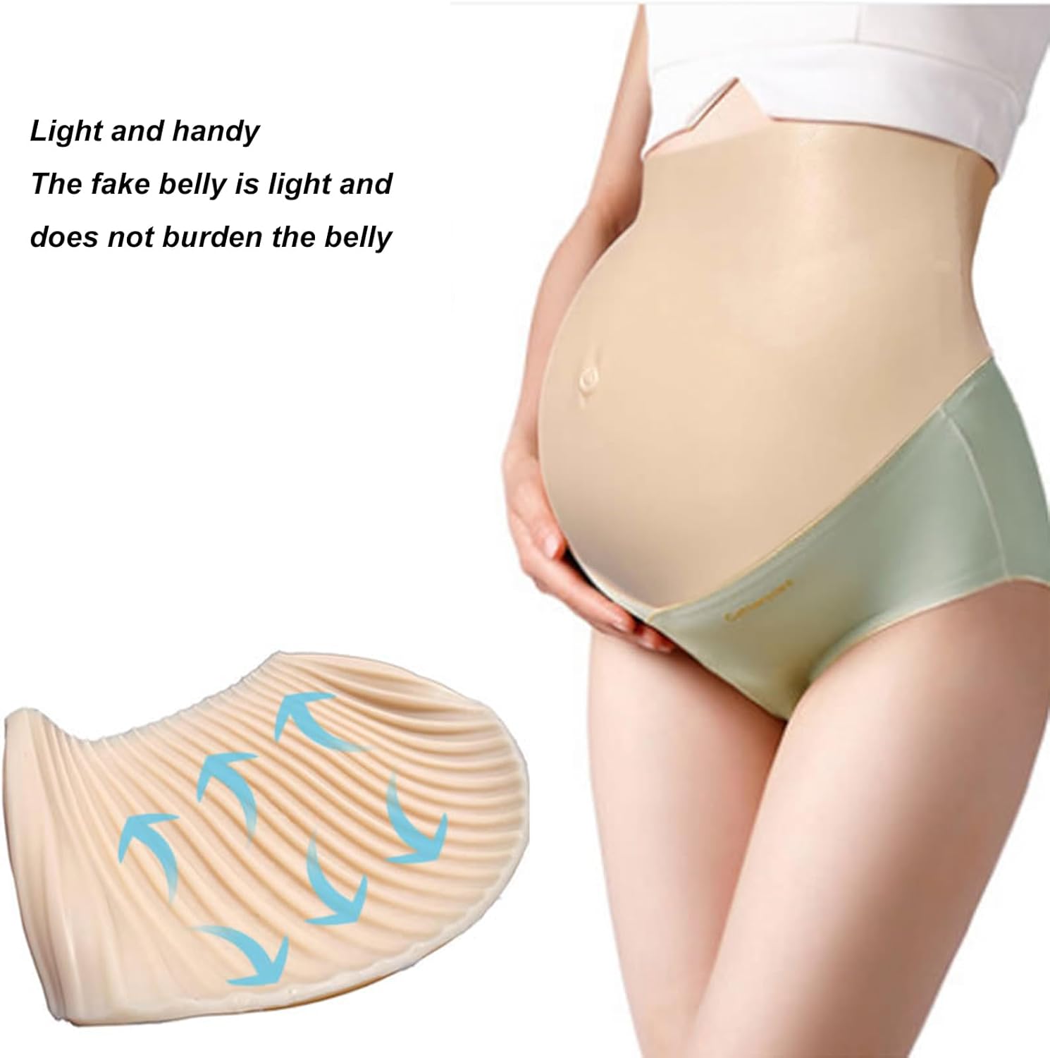ママ用妊娠腹シミュレーター、リアルな偽腹、軽量マタニティプロップ、自己粘着シリコンデザイン、服の下にシームレスに着用、14.6 x