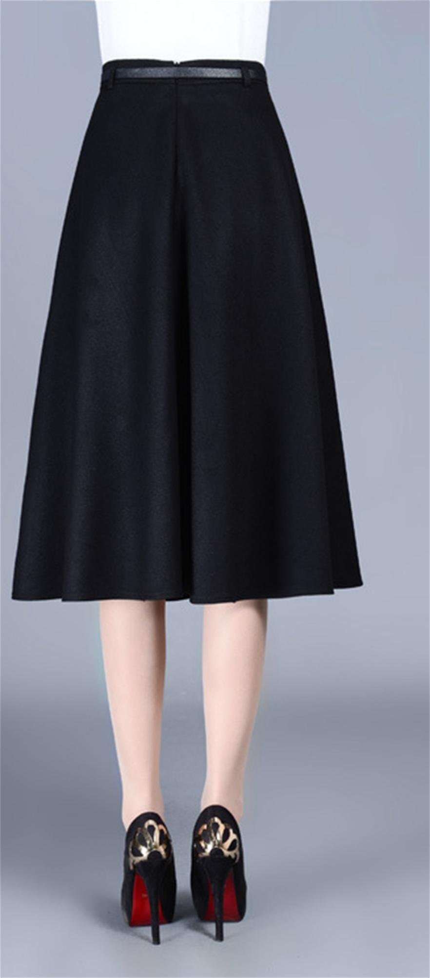 HY Falda Plisada De Cintura Alta En La Sección Larga, Black, 22,Black,22