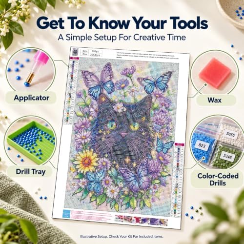 Jzycraz Cat Diamond Art Kits for Adults Without Frame 12x16inch — 사진 4