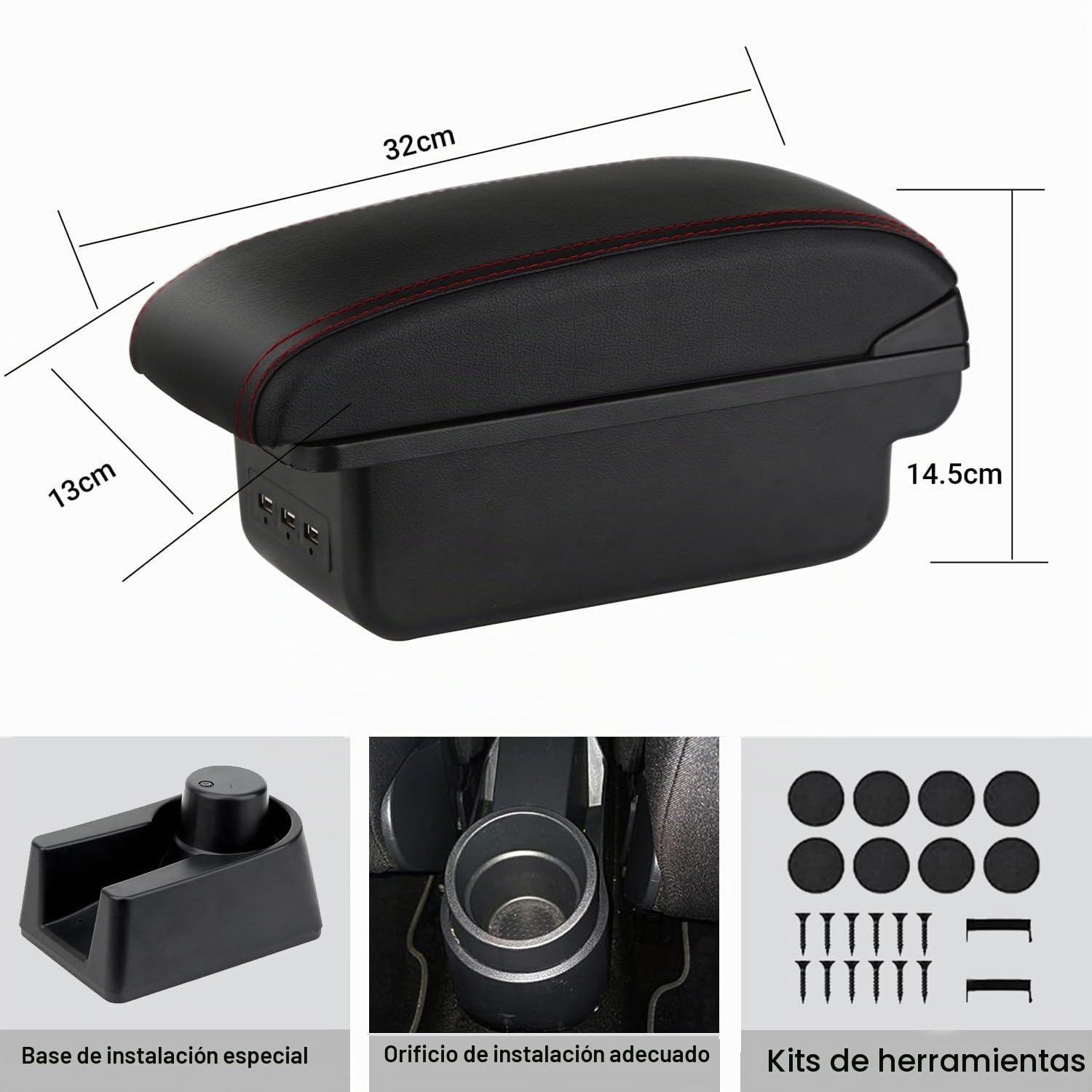 YJYWZH Apoyabrazos Compatible con Seat Ibiza 6J Apoyabrazos Ibiza 4 IV 2008-2016 Cuero Negro Central Interior Caja Almacenamiento Piezas
