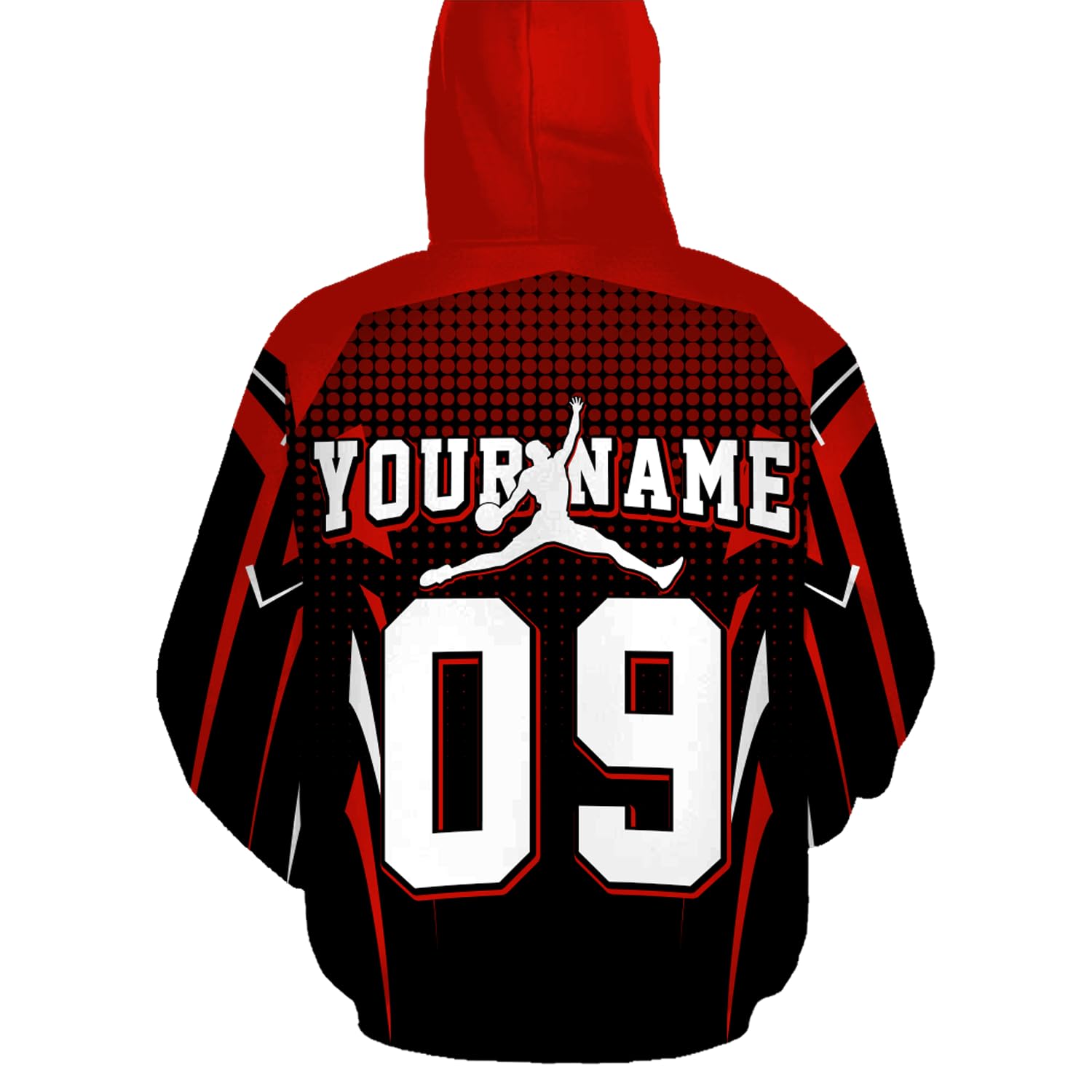 PIONAMZIOZ Custom Unisex Basketball Hooded Sweatshirt with Player Name 3D Basketball Silhouette Pullover Hoodie (US, Alpha, Small, 5X-Large, Regular, Regular, Red)