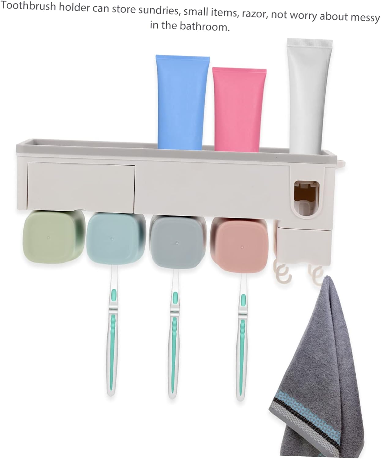 1set Automatic Toothpaste Dispenser Wall-Mounted Toothbrush Organizer Holder for Bathroom Storage Elegant Design for Easy Access and Clutter Space