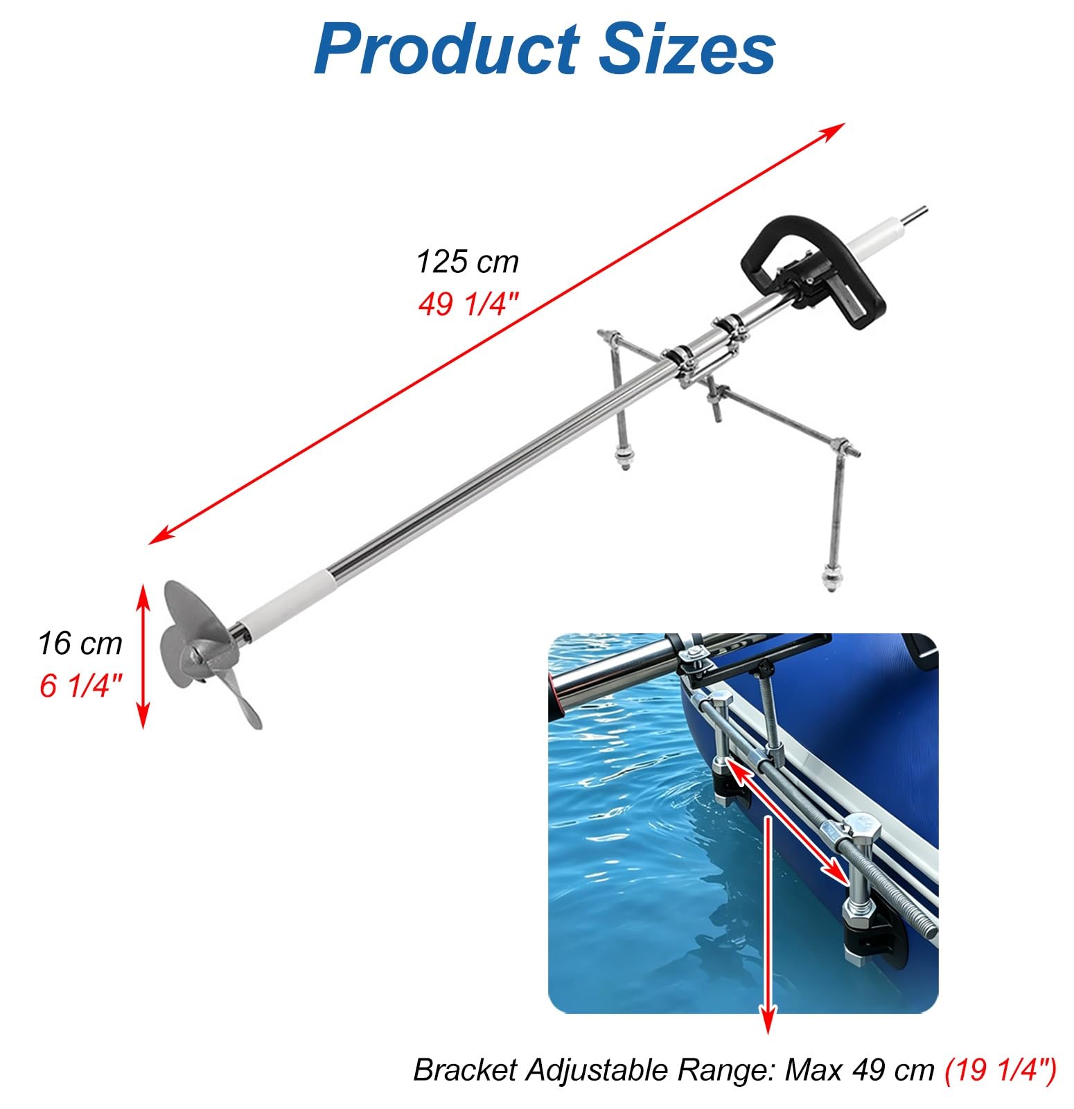 Motore Fuoribordo Componente Elica per Trapano Elettrico per Barca per La Pesca, Piccolo Motore Elettrico Portatile per La Traina, Propulsore Subacqueo Senza Fili(With Bracket,L1.25m(4ft))