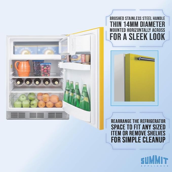 Summit 24" Refrigerator Freezer, Undercounter Fridge, 5.04 cu.ft. Capacity, ADA Compliant, ENERGY STAR, Yellow - BRF611WHYADA on Fridge.com
