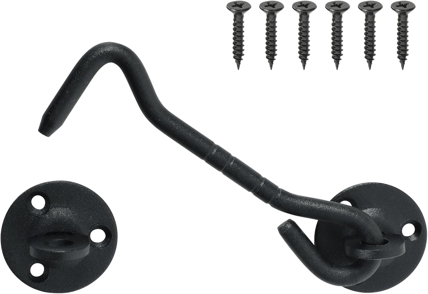 Mooche 4 Inch Privacy Hook and Eye Latch for Barn Door, Door Latch Door Lock Hardware Easy Lock with Screws for Gate Shutters Window Slide Barn Shed Cabinet Fence Bathroom, Black Finish