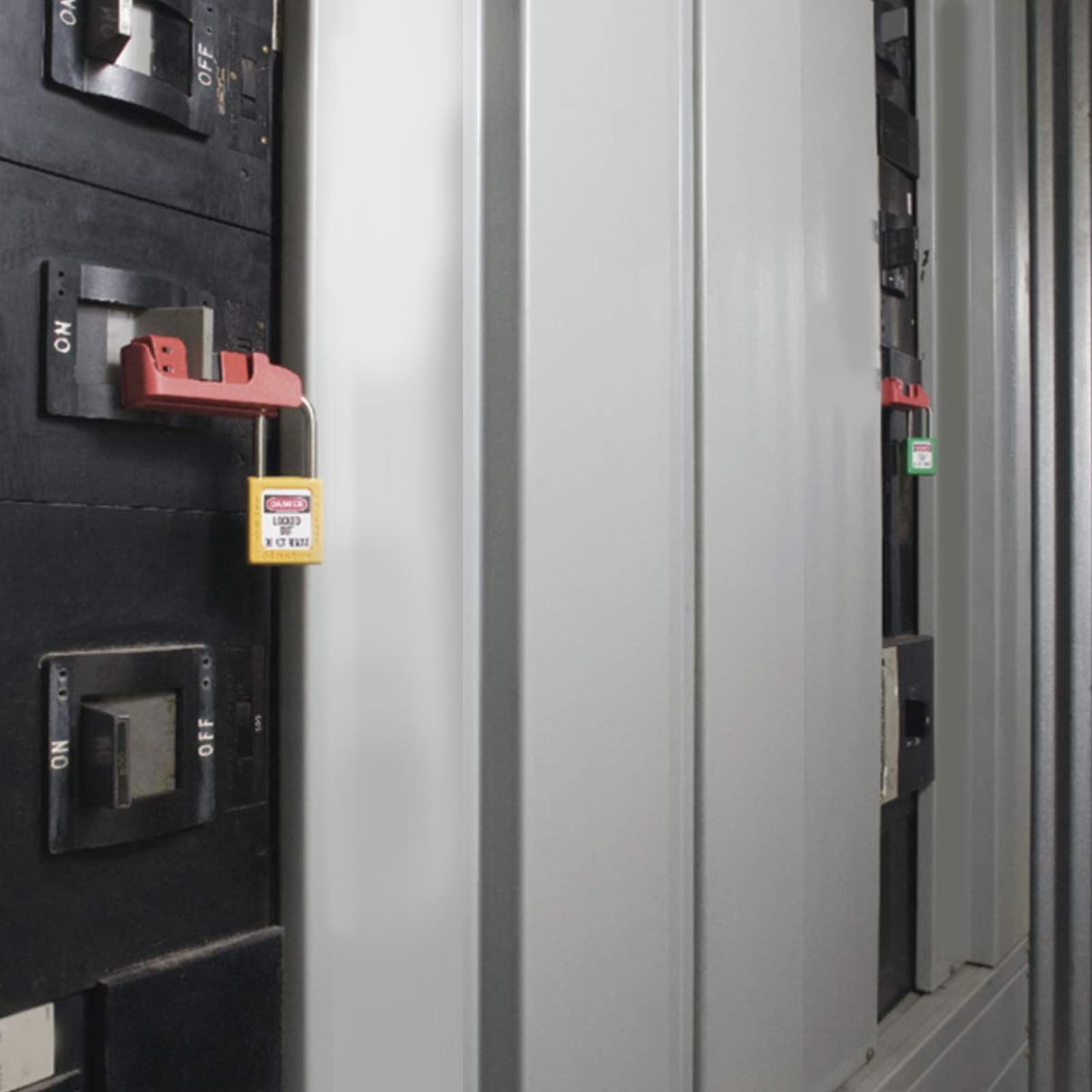 6Pcs Circuit Breaker Lockout Bundle, Clamp on Electrical Single Pole Breaker Lock Out Tagout Kit, Grip Style Standard Lock Tag Out Device for Electrician Maintenance 12mm