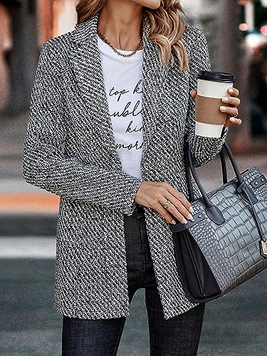 Women's Jackets Fashion Women's Lapel Collar Blazer - Casual Button Front Long Sleeve Jacket Jackets & Coats (Color : Black and White, Size : Medium)4