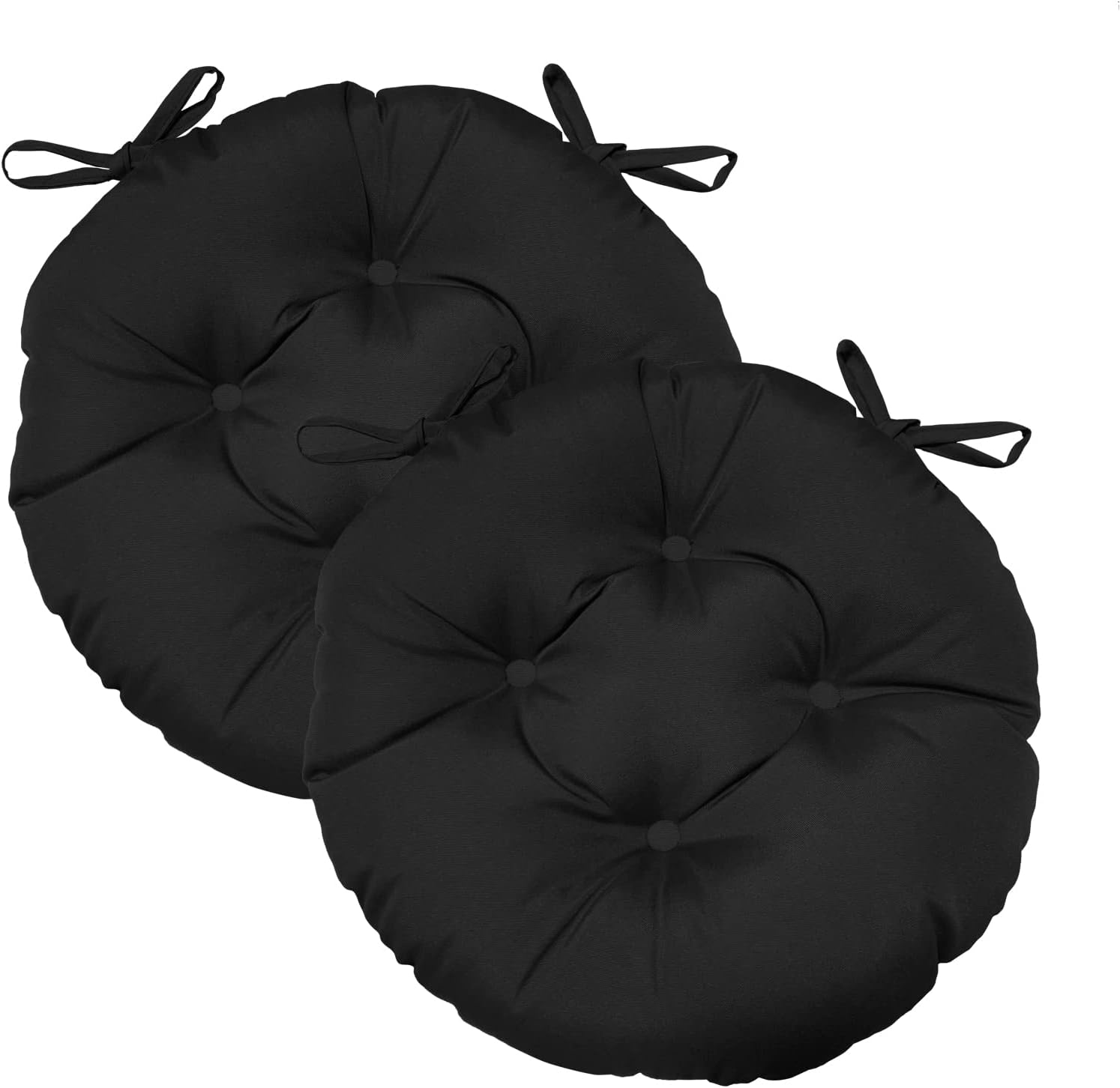 GUEGLSA Indoor Outdoor Round Chair Cushions 15 inch, Waterproof Bistro Seat Cushion with Ties ，Non Slip Circle Stool Chair Pads Set of 2, Mix Diamond