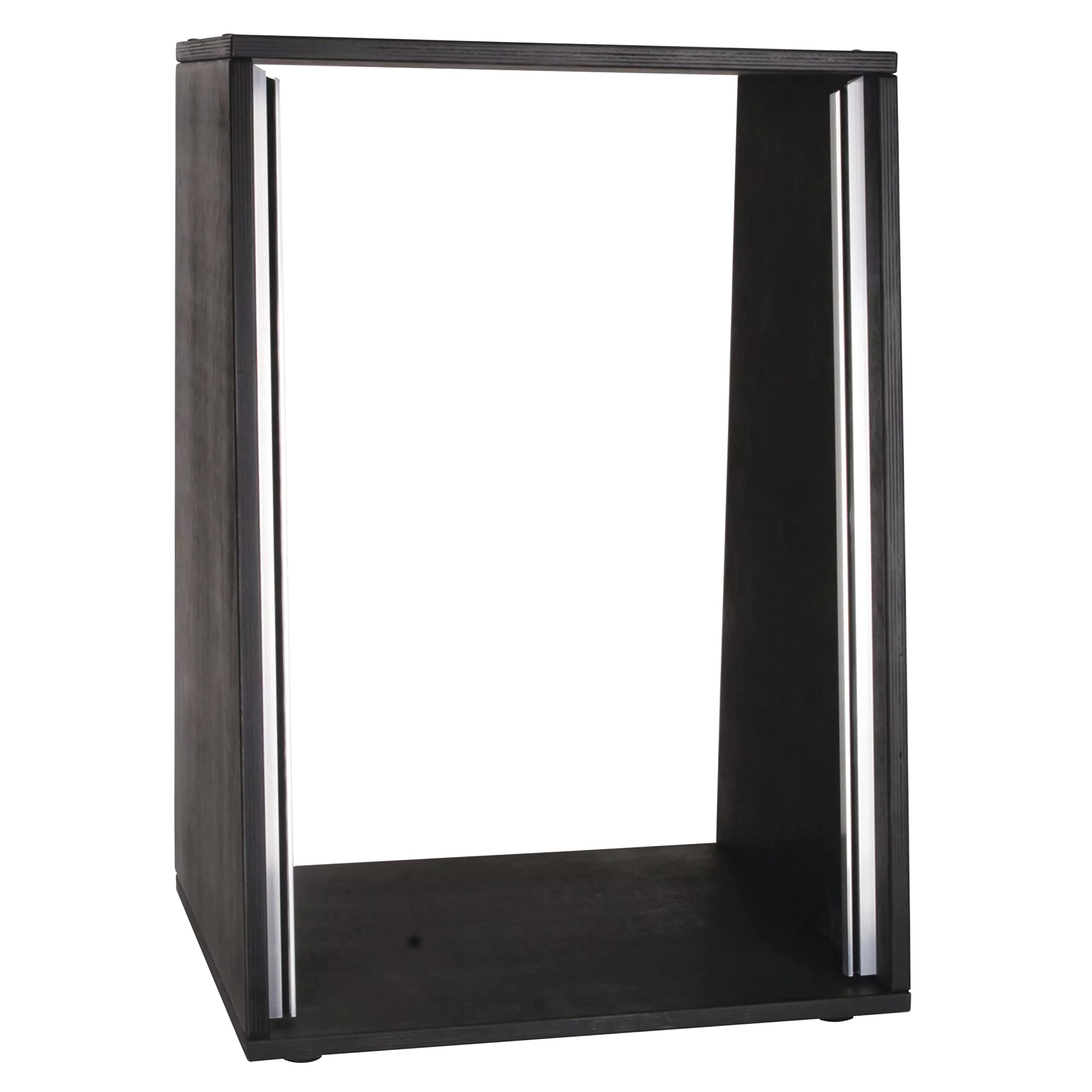 Höhenverstellbares 16HE Studiorack, 18mm Multiplex Schwarz, Bausatz mit Aluminium-Schienen, Gummifüßen, Rackschrauben, 7° Neigung, Maße 53x45x78,1 cm, Ideal für Studio-Equipment