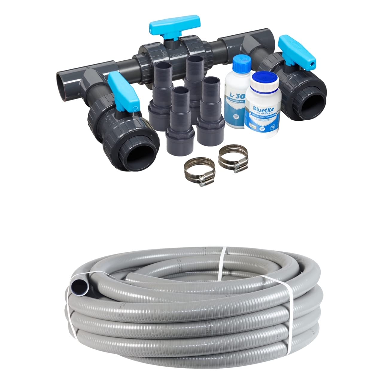 Bypass Set Basic "ALL-PRO" + tubo adesivo in PVC DN 43 x 50 mm, pompa di calore per piscina, impianto solare per piscina