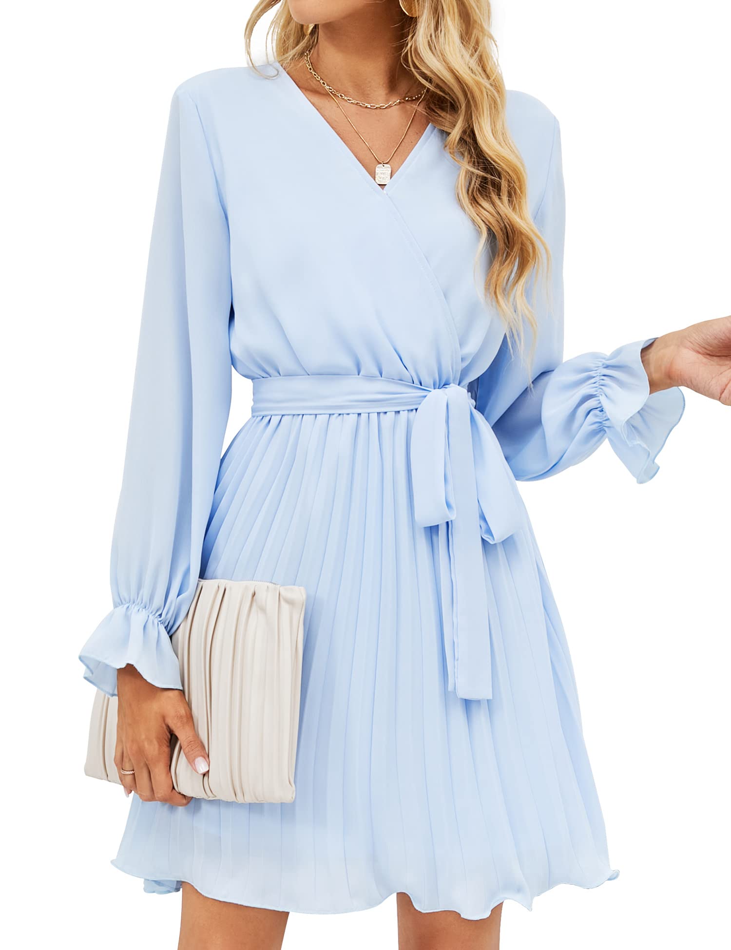 Photo 1 of * used * see all images *
BBX Lephsnt Womens Wrap V Neck Dresses for Wedding Guest Casual Pleated Long Sleeve Mini Dress Blue Medium