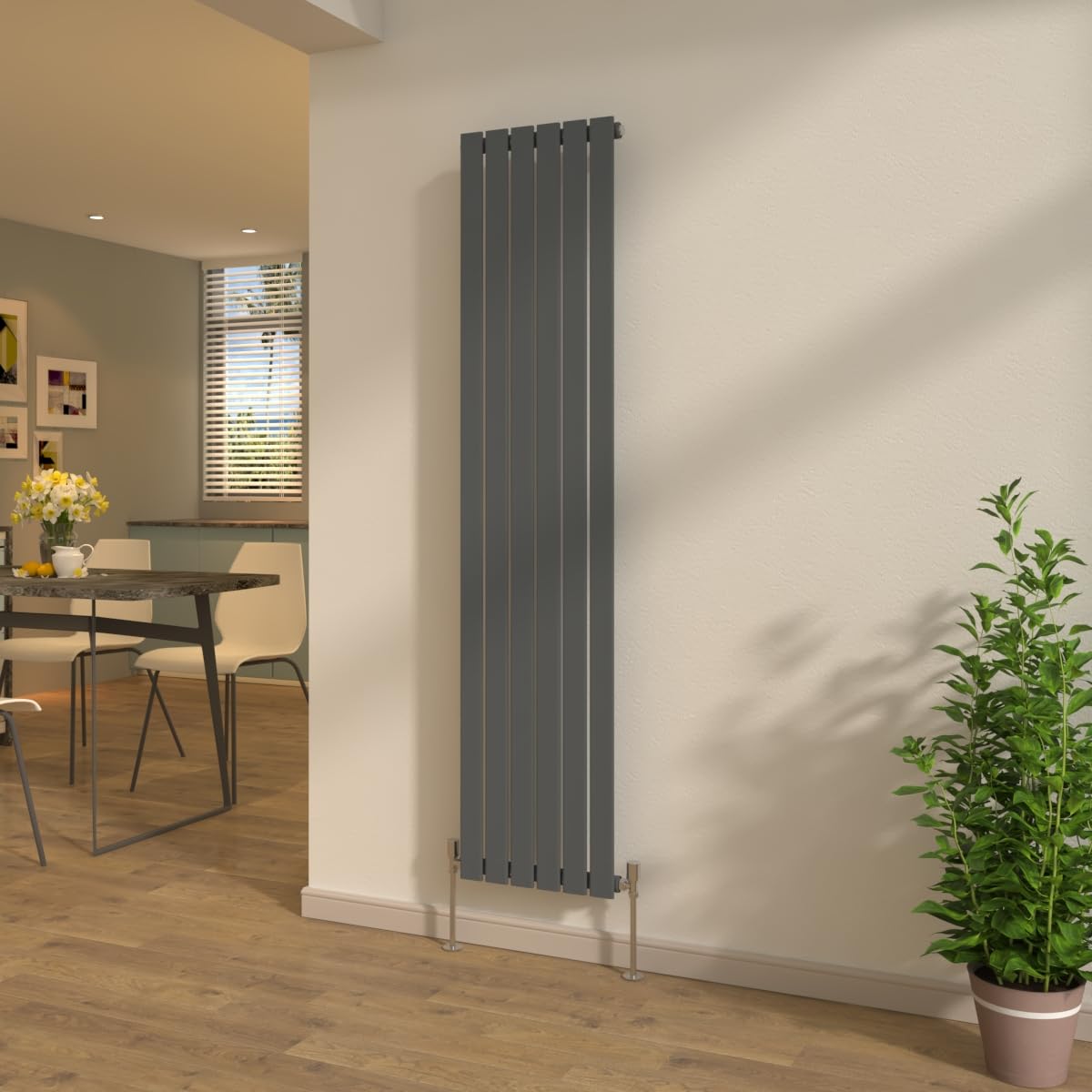 Nrg Anthracite 1800X408mm Single Flat Panel Radiator With Valves