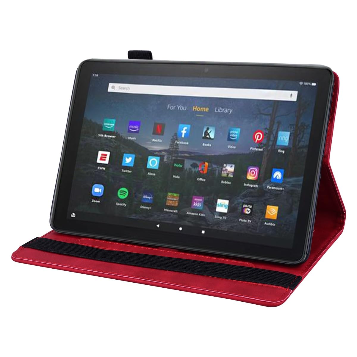 Custodia protettiva per tablet PC compatibile con Kindle Fire HD10 2023 sottile e leggera in pelle PU goffrata, custodia per tablet con slot per schede (colore: Vermelho)