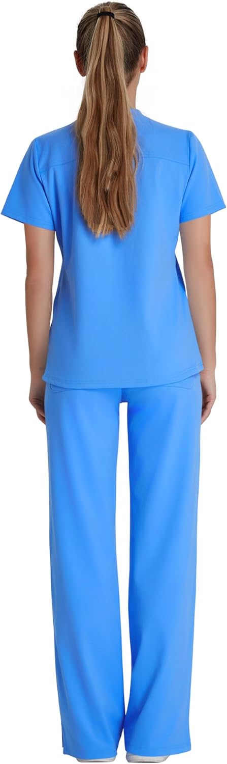 QBK Scrub Top for Women – Soft Stretch V-Neck Scrubs with 2 Inset Slip Pockets and a Curved Hemline, Easy Care - Image 4